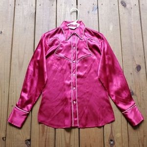 Vintage 70's M Red Silky long Sleeve Western Shirt